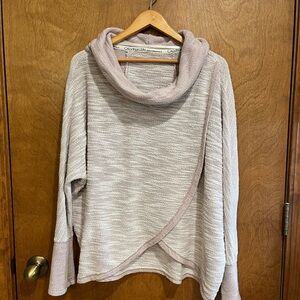 CALVIN KLEIN Women's Pink & White Marled Cowl Neck Sweater